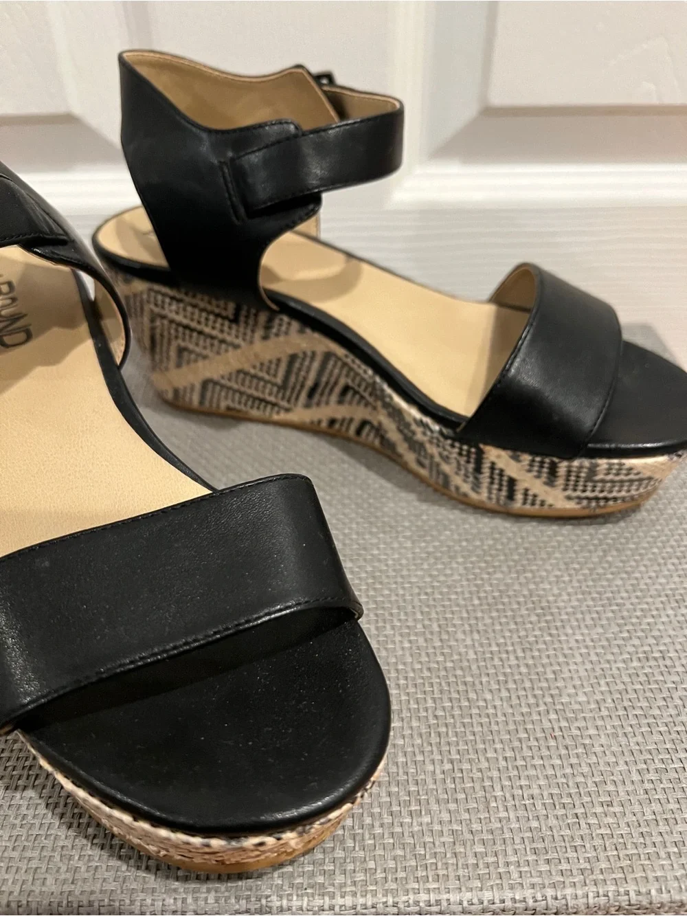 Abound Wedge Sandals with Patterned Espadrille Platform - Black